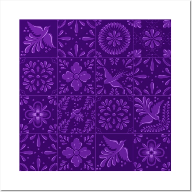 Mexican Purple Talavera Tile Pattern by Akbaly Wall Art by Akbaly
